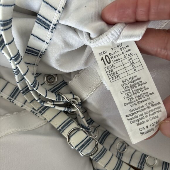 Seafolly Australia Women’s Swimsuit USA Sz 6 Striped Beach Resort Pool Vacation - Picture 9 of 13